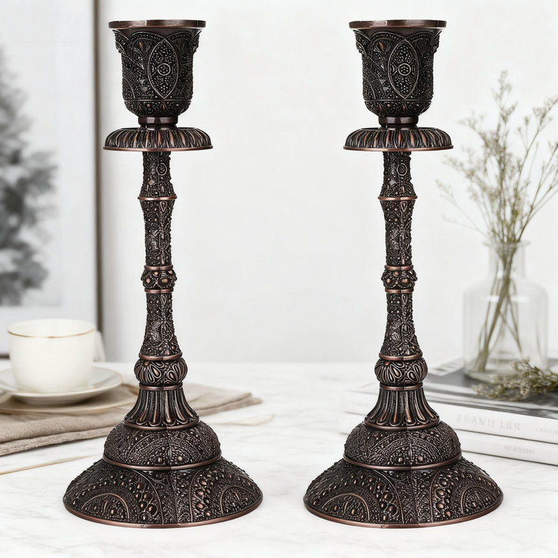Vintage Taper Candle Holders Set Of 2, Elegant Floral Carved Candlestick Holders For Dining Table Centerpieces, Wedding, Home Decoration