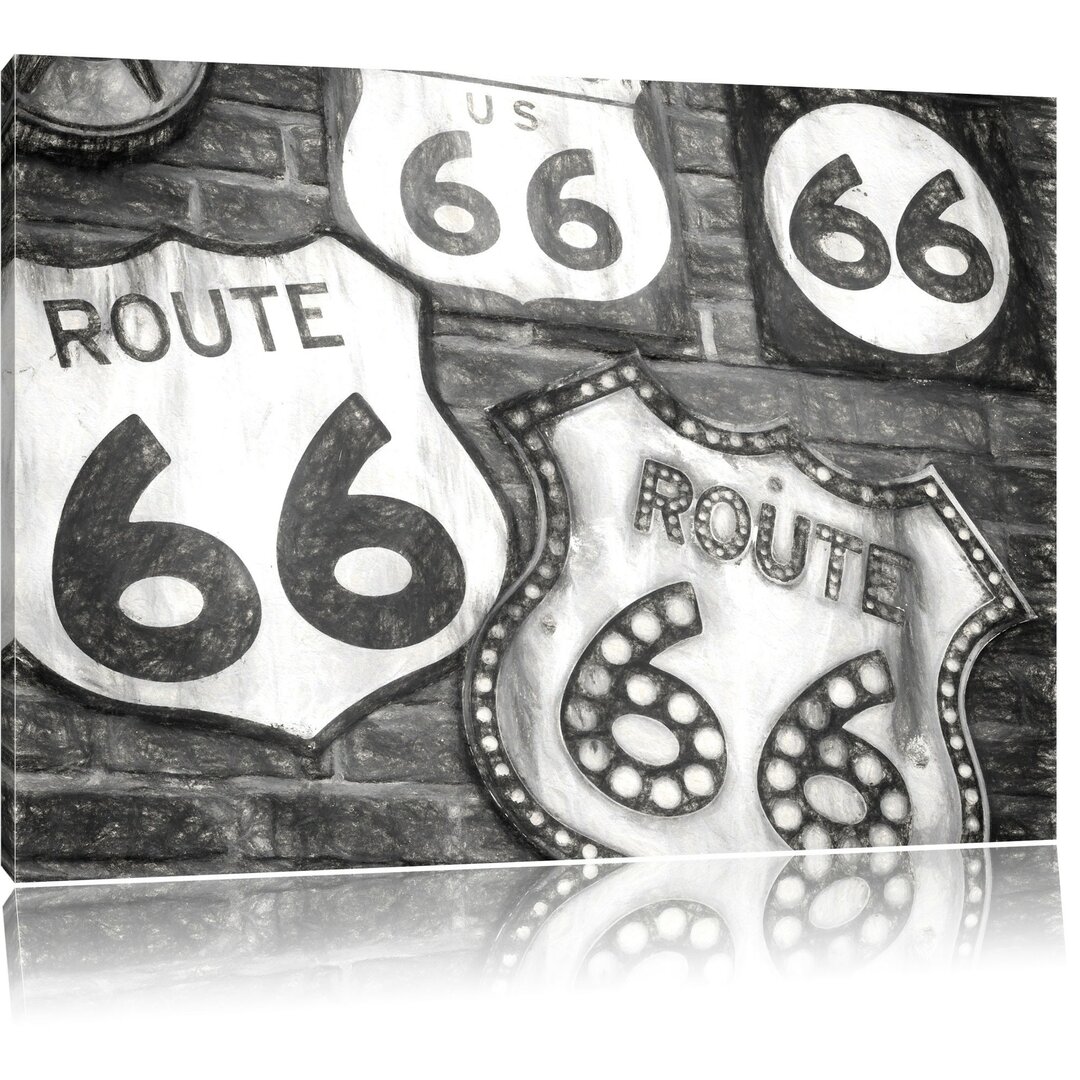 Leinwandbild Route 66 in Grau/Weiß