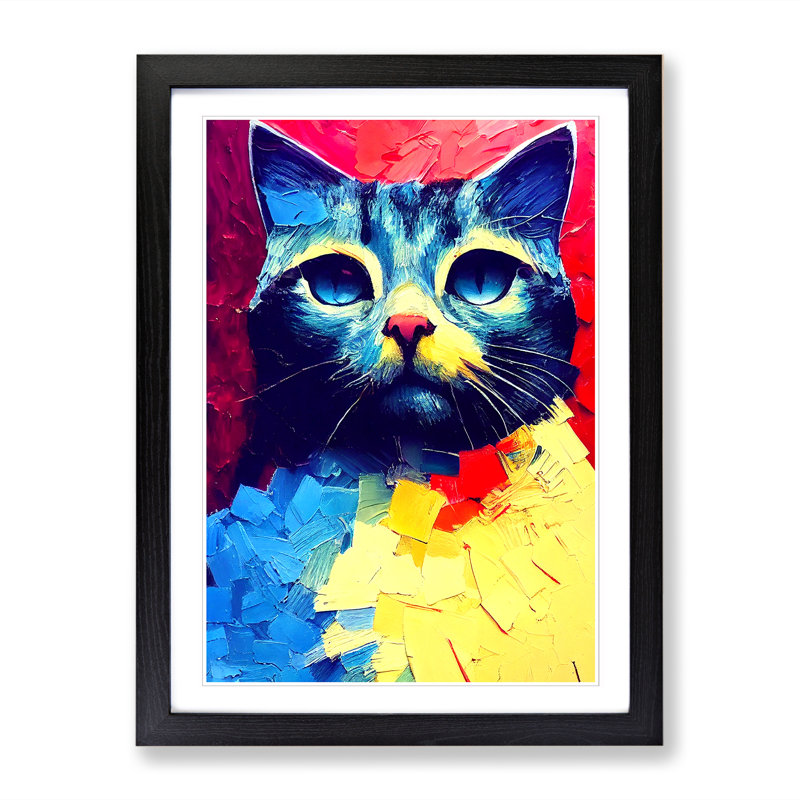Figy Cat Palette Knife Vol.1 - Picture Frame Print, 64cm H x 46cm W x 2cm D, Walnut Framed