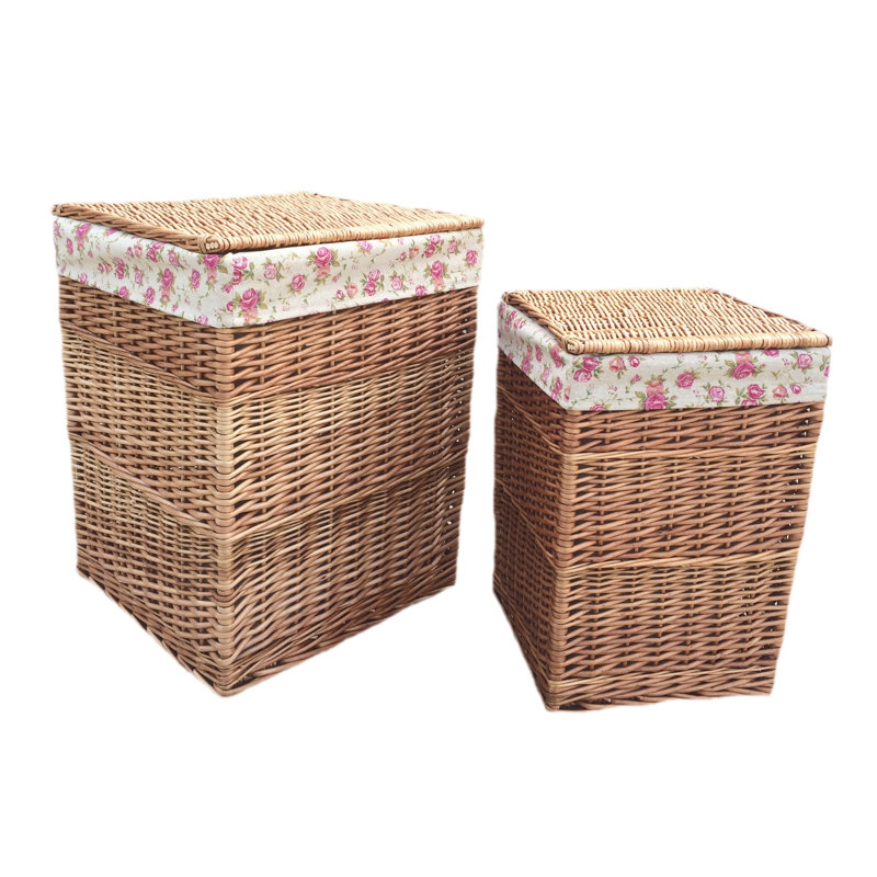 Wicker Square Laundry Basket with Lining, White Wash, Large (61cm H x 46cm W x 46cm D)