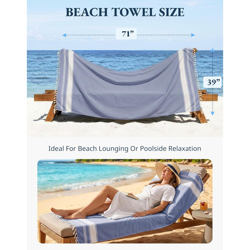 Cotton Blend Beach Towel, Forever Blue