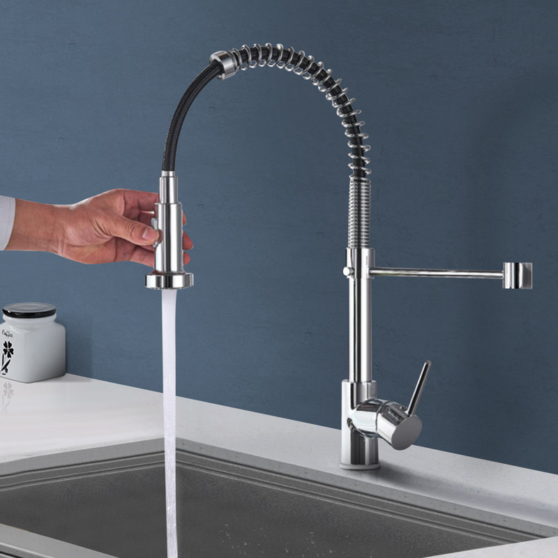 Topcraft Single-Handle Single-Hole Pull-Down Kitchen Faucet, Chrome