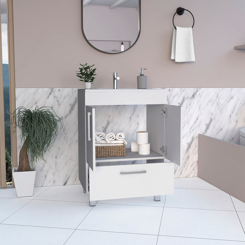 Meuble-lavabo simple Mayora, salle de bain, blanc, Blanc