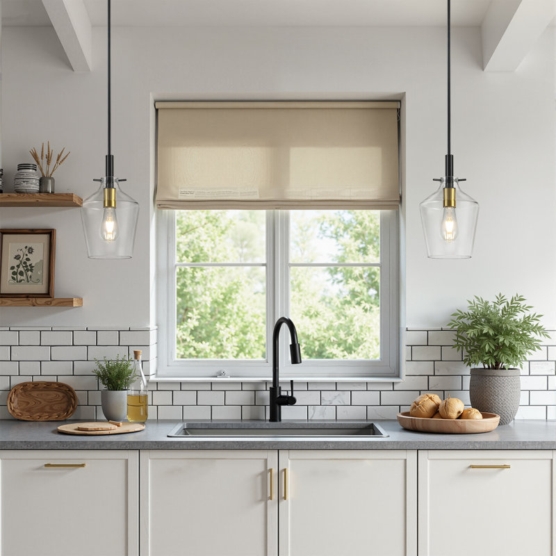 Luminaire suspendu moderne en verre transparent pour îlot de cuisine 1 lumière 7,87 po, Matte Black/Gold