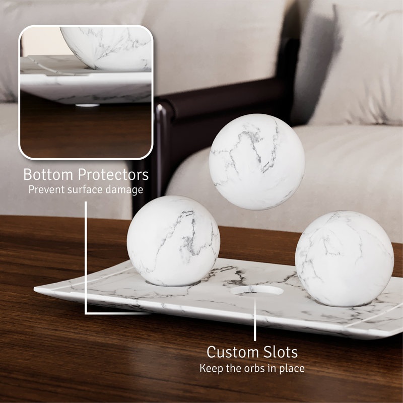 White Marble Decorative Tray and Orb Set for Home Decor