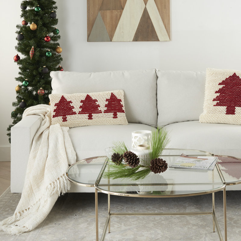Embroidered Throw Pillow, Red/Ivory