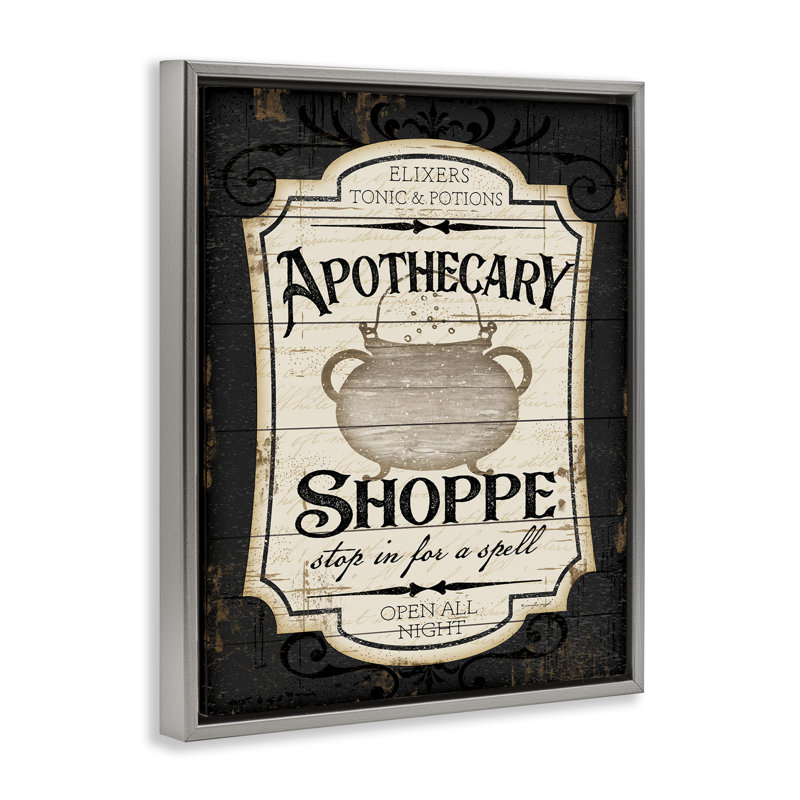 Enseigne d'apothicaire Shoppe Spooky, Cadre flottant gris lustré, H 21 po x l 17 po