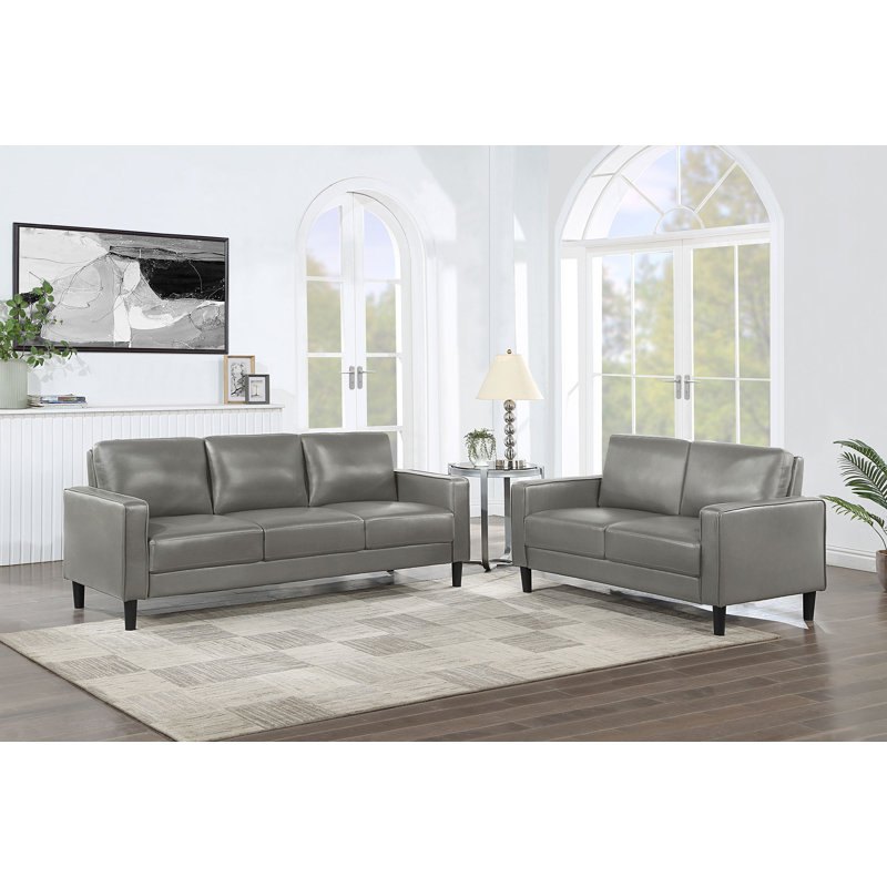 Ensemble de canapé rembourré 3 pièces Touma, Similicuir gris, 3 Pieces: Sofa, Chair, Loveseat