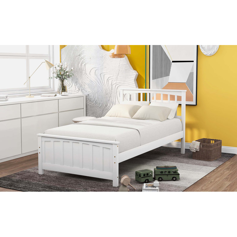 Classic Wooden Platform Bed Frame, Blanc