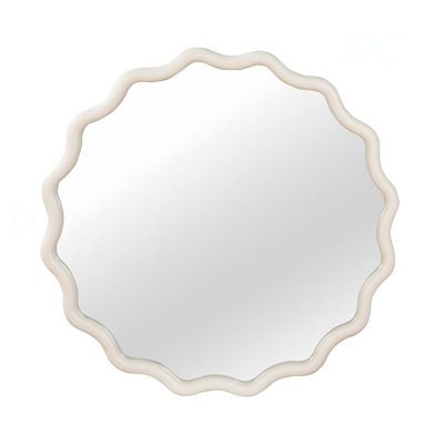 24 Inch Wavy Round Solid Wood Frame Decorative Mirror,For Bedroom, Bathroom, Living Room, Entryway