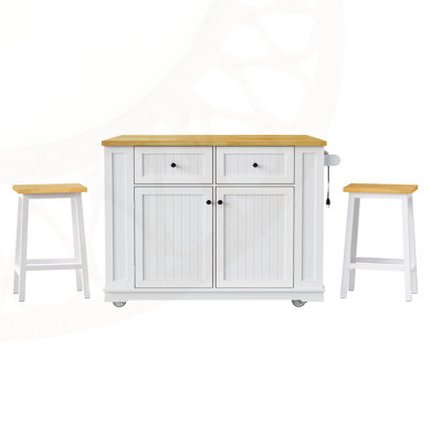 48-Inch Large Kitchen Island with Bar Stools, Power Outlet, and Versatile Storage Solutions for Modern Kitchens and Dining Rooms