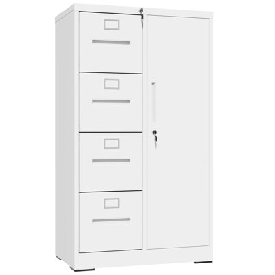 53'' Locking Metal Office Storage Cabinet with 4 Drawers & Adjustable Shelf, White