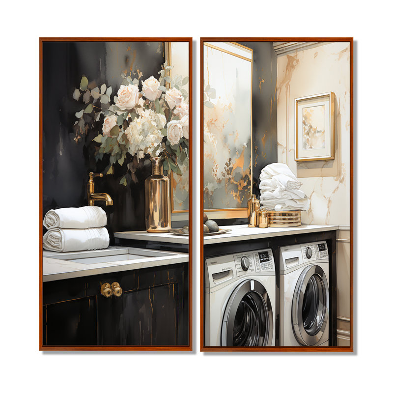 Blanchisserie Art déco II, 40" H x 40" W, Brown, Impression encadrée flottante