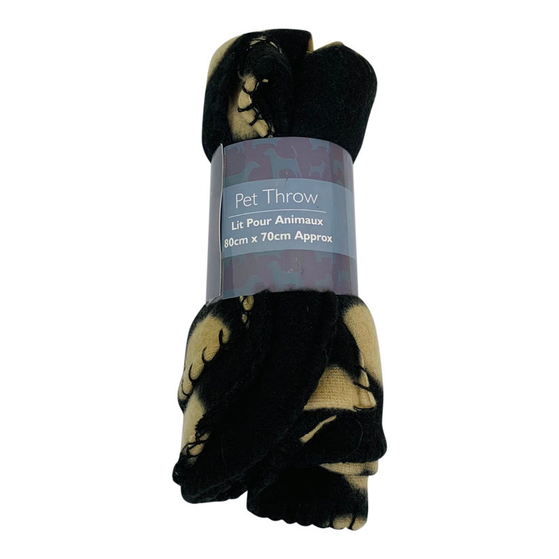Paw Print Fleece Throw, Black, W70 x L80cm