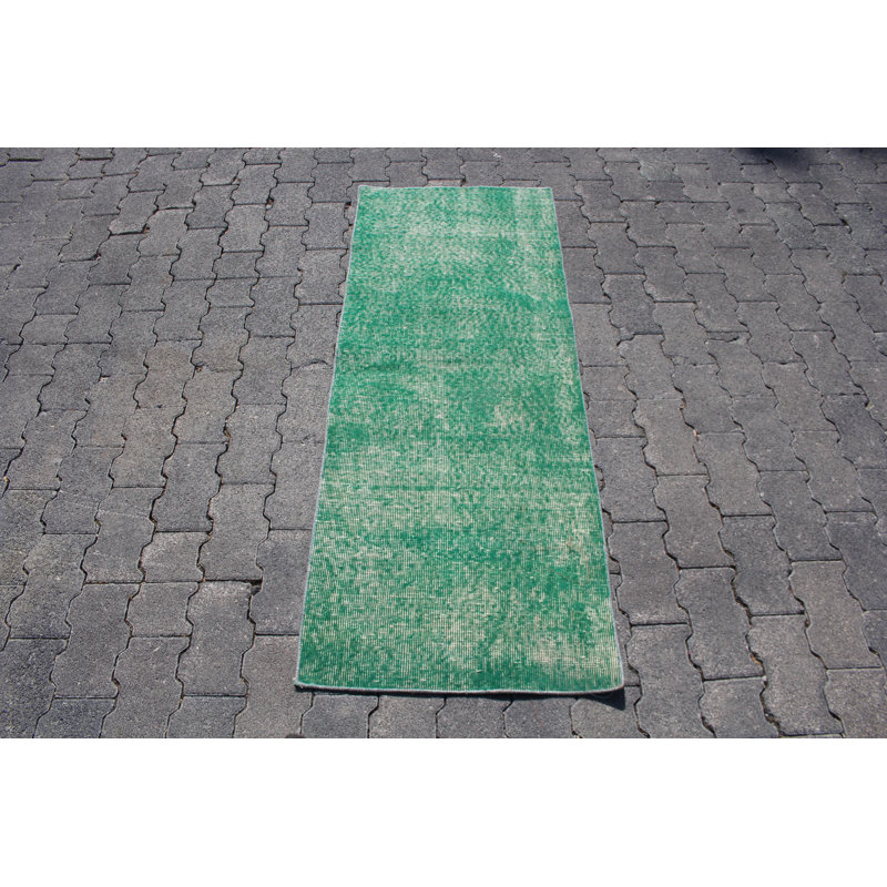 Tapis turc rétro vintage vert Anatolian idéal pour le placement de tapis de salle de bain et de porte
