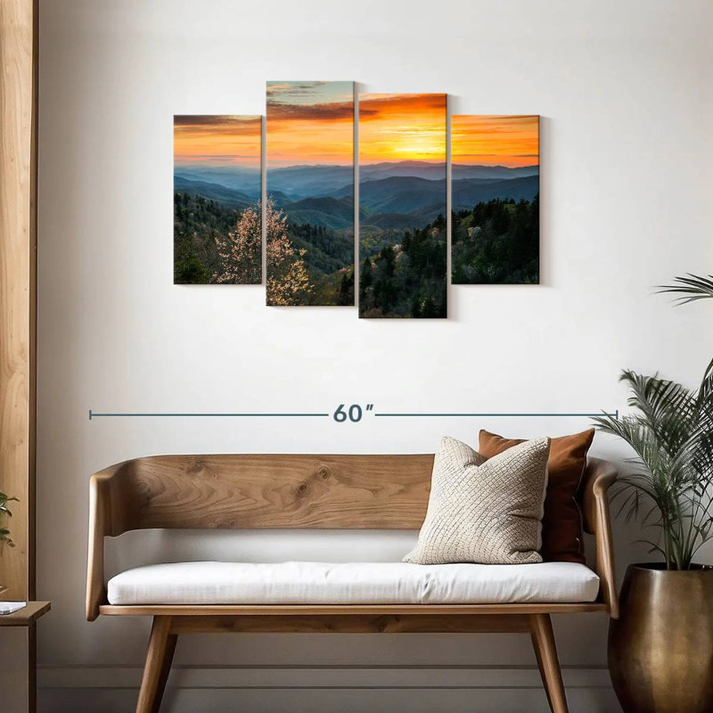 Great Smoky Mountains Sunrise Wall Art Multi Piece Canvas Print, H 27 po x l 43 po x P 1,25 po