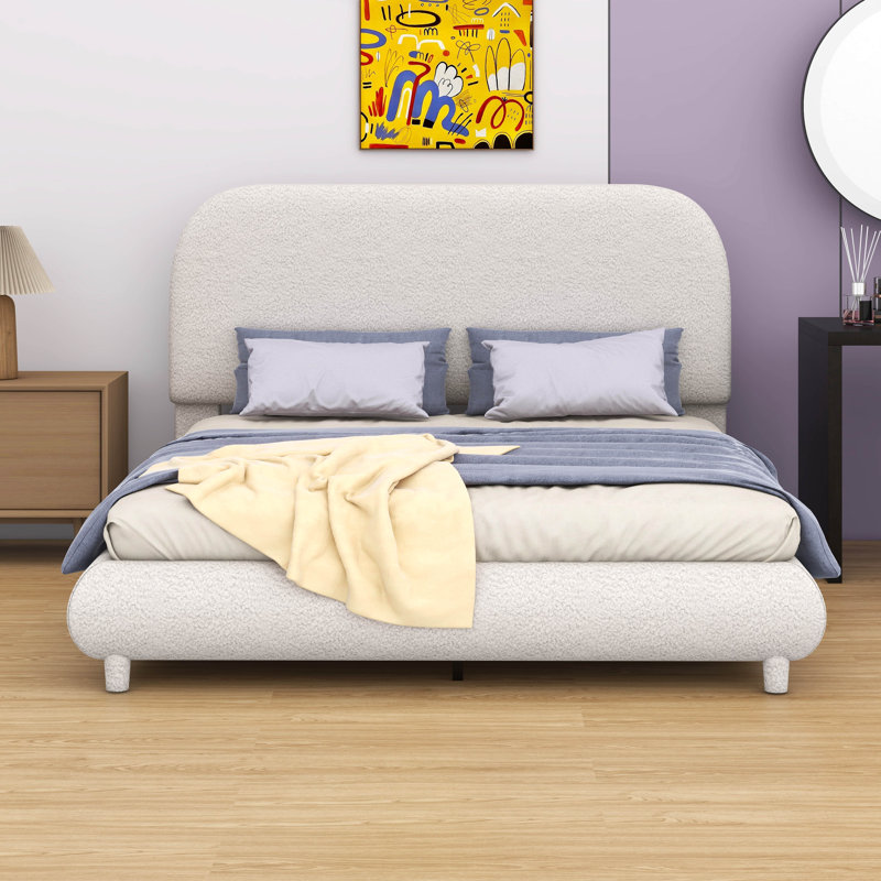 Lit plateforme en tissu d'ameublement Teddy, Beige, Double