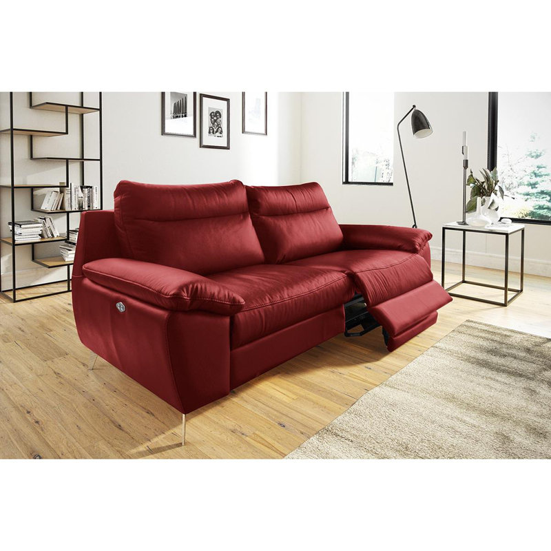 Edema Genuine Leather 2 Seater Reclining Sofa, Red, 3