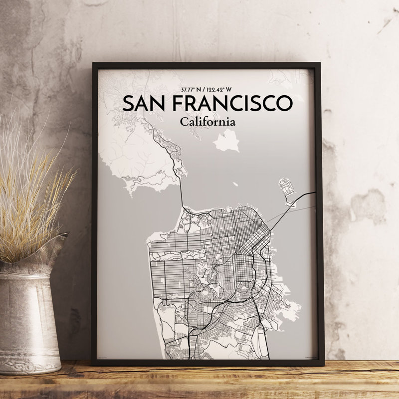 « san francisco city map », reproduction d’impression sur affiche en tons, H 27,6 po x l 19,7 po x P 0,05 po
