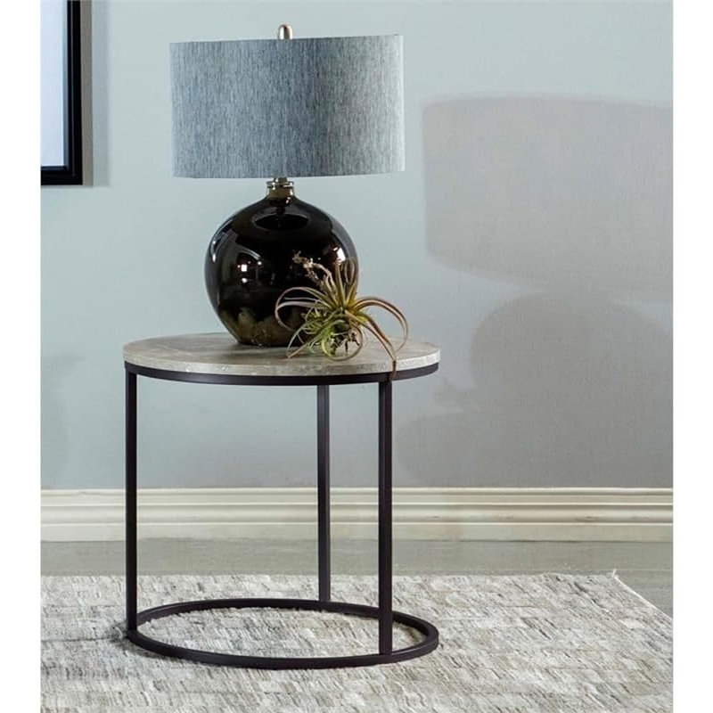 Table de bout ronde en faux marbre Lainey, Faux-marbre gris