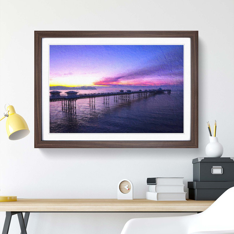 Pier in Llandudno Wales - Picture Frame Painting Print on MDF, Walnut Framed, 27cm H x 36cm W x 2cm D