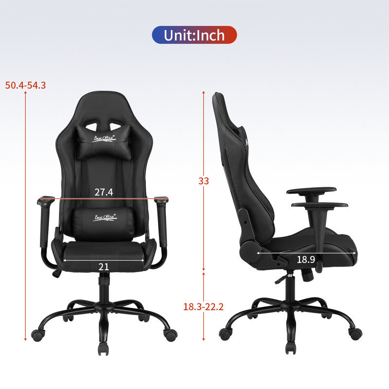 BestOffice Adjustable Reclining Faux Leather Swiveling PC & Racing Game Chair, Black