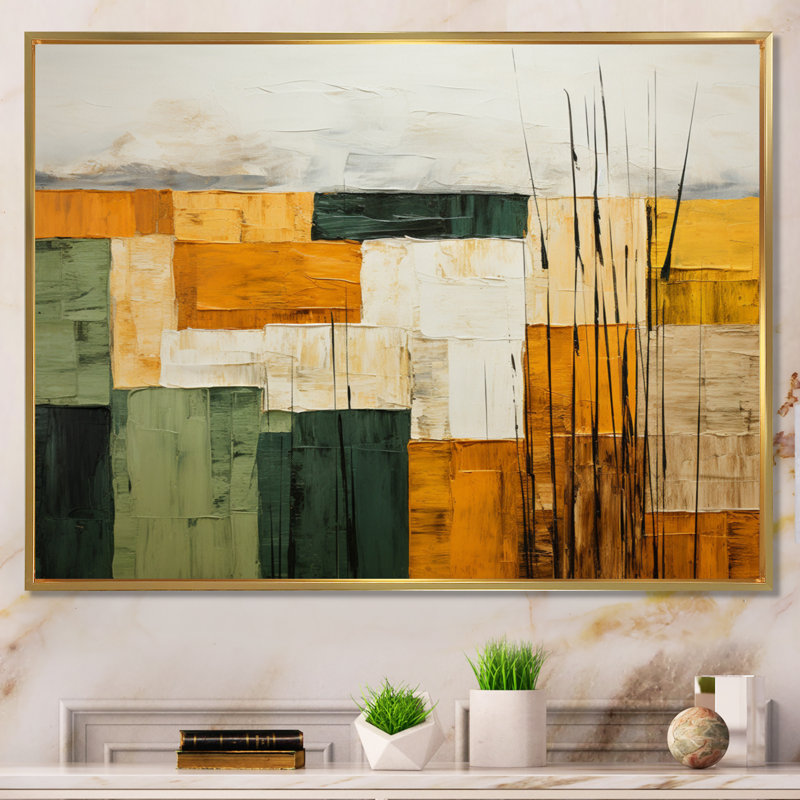 Cubism Geometric Plains I - Cubism Canvas Prints, H 30 po x l 40 po x P 1,5 po, Cadre flottant doré