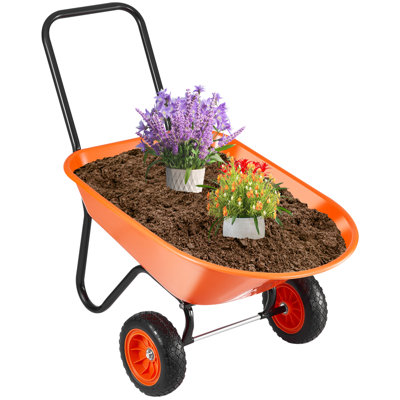Chariot de brouette, 5 pieds cubes Pi. Capacité de charge et capacité de 397 lb, chariot de jardinage à 2 roues, chariot de jardin avec poignée et roues de 10 po de large, chariot utilitaire de chargement facile et wagons pour la cour extérieure
