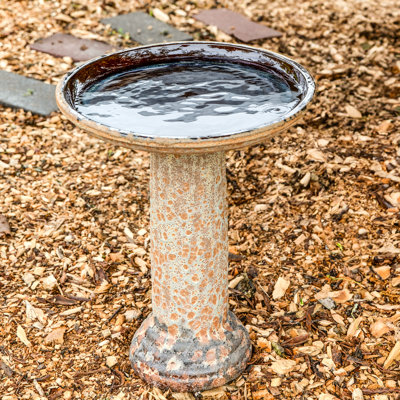 Baignoire pour oiseaux autoportante en céramique Ashik avec finition brune résistante aux rayons UV Ashik