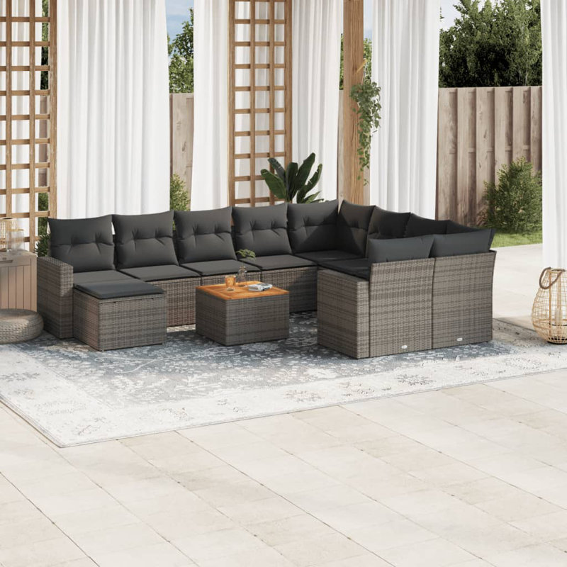  Ensemble de canapé de jardin modulaire en rotin PE gris, Gris foncé, Gris