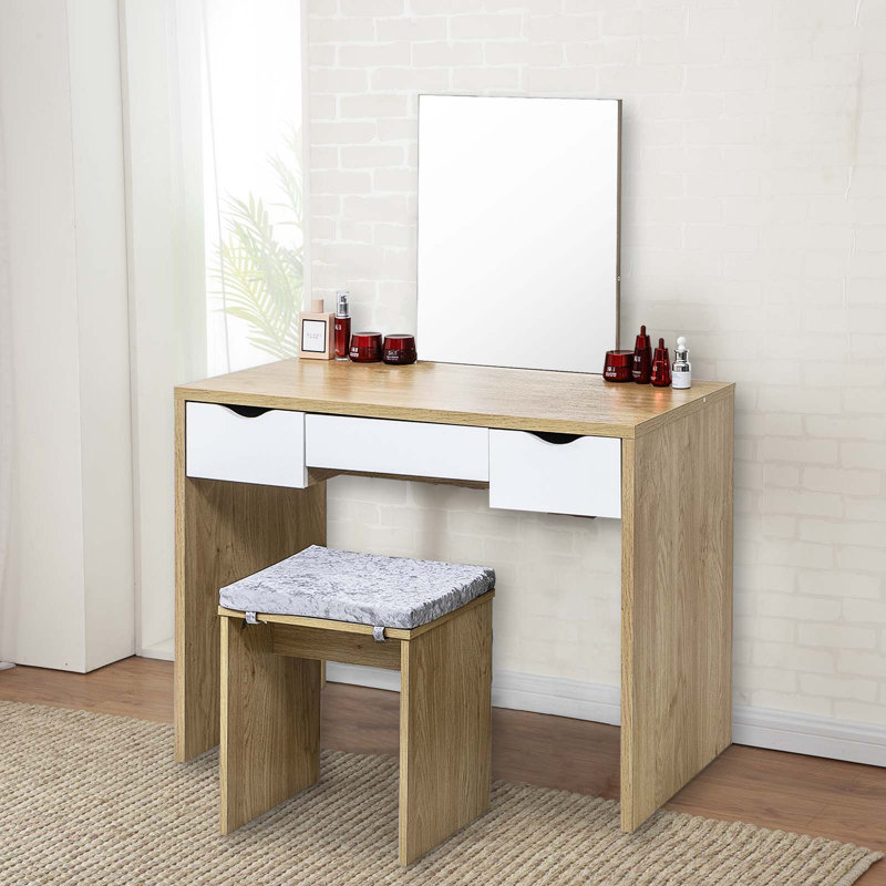 Evonne Dressing Table with Mirror, Oak/White