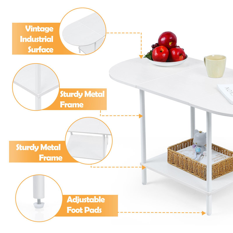 White Oval Wood Coffee Table with Storage Shelf