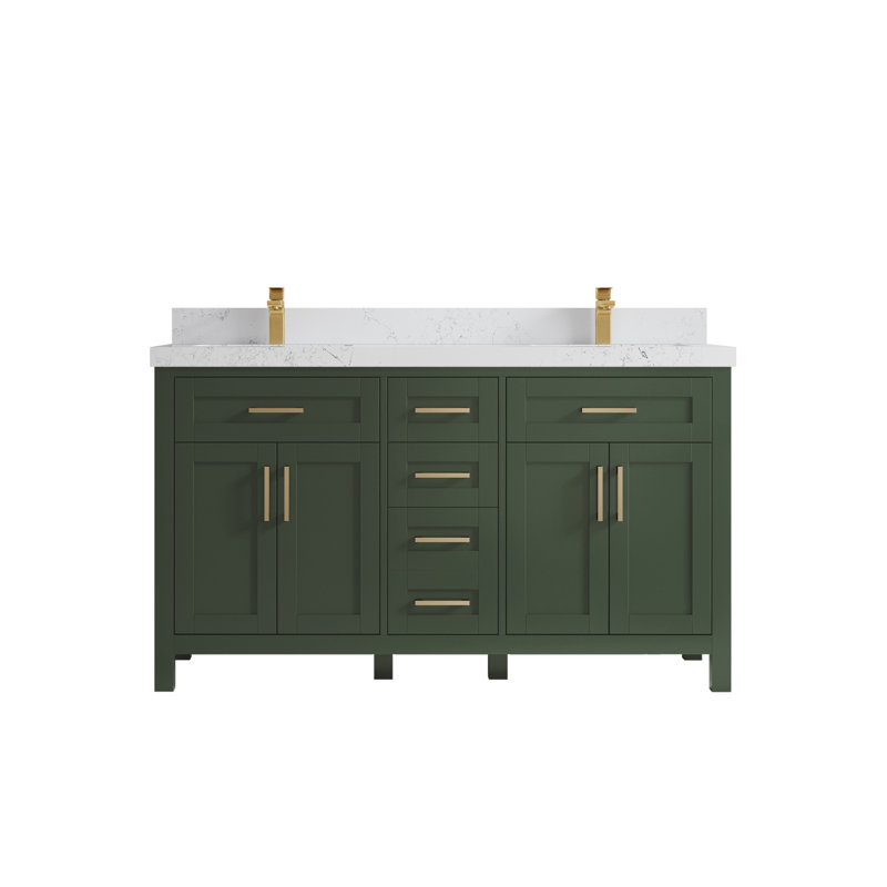 Sharber 60'' Double Bathroom Vanity with Quartz Top, Empira White