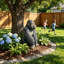 Large statue de gorille à dos argenté en résine, sculpture de jardin