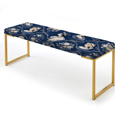 Cobalt Blue Cameo Portraits Victorian Pattern - Floral Upholstered Gold Bench