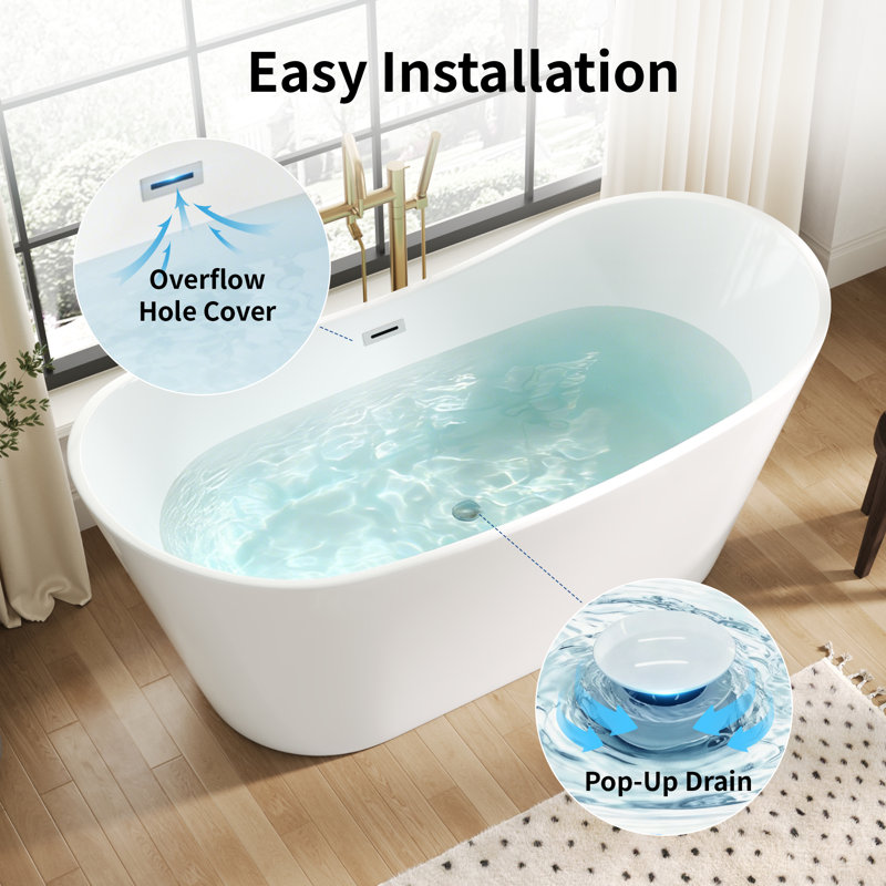 DeerValley Horizon 67" x 31" Freestanding Double Slipper Soaking Acrylic Bathtub with Overflow Drain DV-1T153S