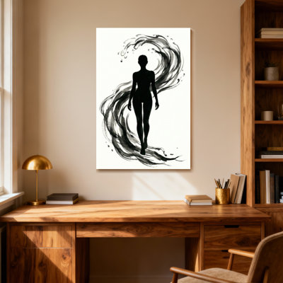 Abstract Silhouette Figure Flowing Ink Waves Art