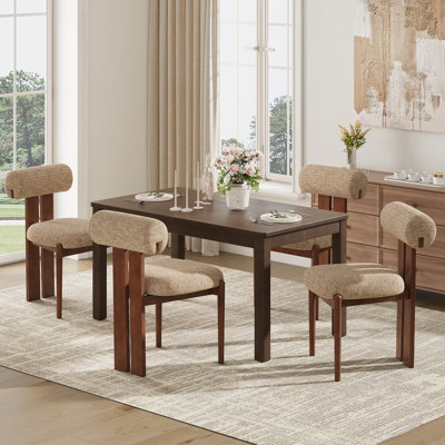 Modern Upholstered Dining Chairs with Rolled Back & Solid Wood Legs