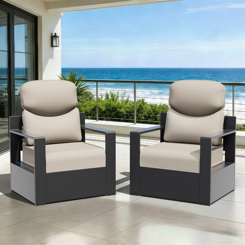 Outdoor Seat & Back Cushion Set, Olefin Fabric Anti-UV Replacement Cushions for Patio Furniture, Available in Beige and Blue