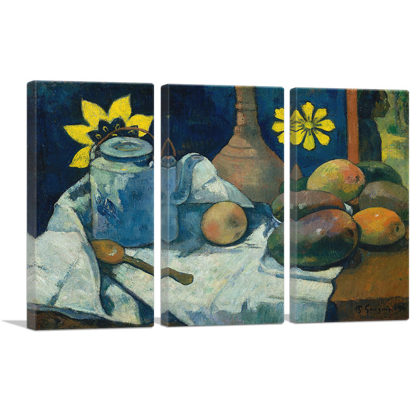 Nature morte avec une théière et un fruit - 1896 - impression de 3 pièces, H 40 po x l 60 po x P 0,75 po