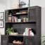 Bureau avec esthétique côtière, finition noire, rangement peu encombrant, 4 tablettes, gestion des câbles, pour les espaces de vie, économie, centre ouvert réglable, salle à manger et