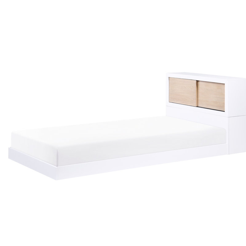 Lit simple pour chambre à coucher avec tête de lit en placage de pin - Finition 2 tons Mid-Century, Lit simple
