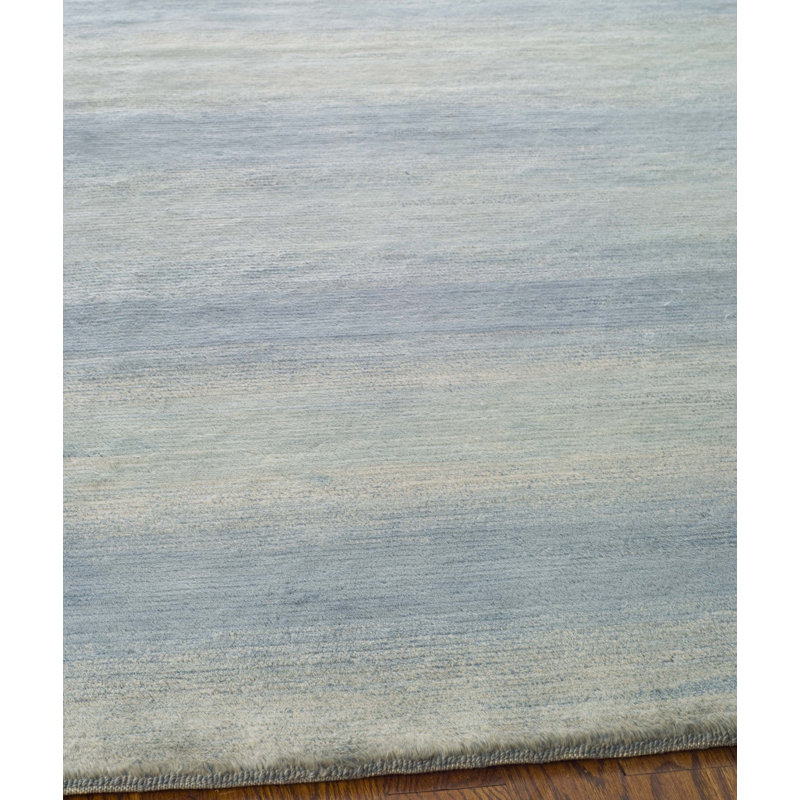 Tapis tibétain en laine noué à la main à rayures bleues, Rectangle 6 pi x 9 pi