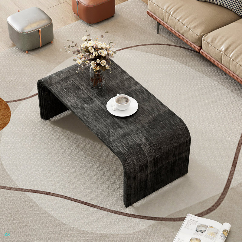Table basse minimaliste avec un design Art déco incurvé pour le salon ou la salle à manger, Noir antique
