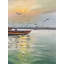 Vue de coucher de soleil sur deux bateaux | Peinture à l'huile sur toile avec cadre | Kulwinder Singh