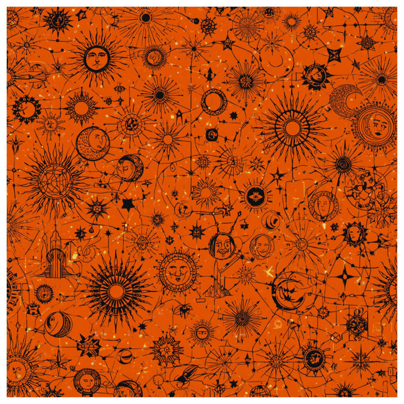 Tapisserie murale motifs célestes soleil lune - astrologie murale, H 104 po x 88 avec 4 œillets