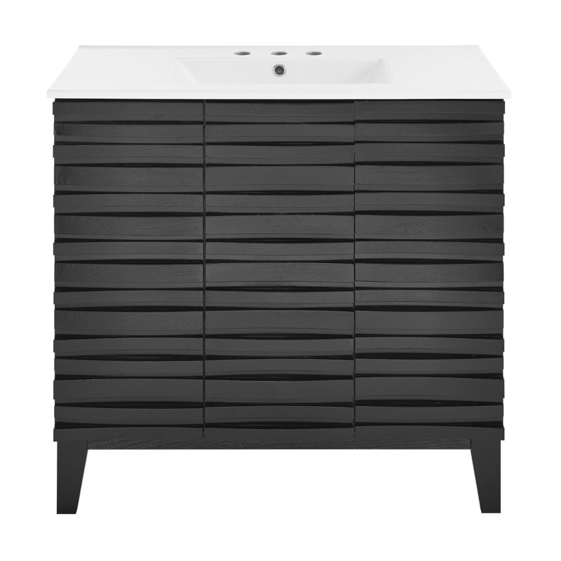 Cascade 36 in. Black Oak Bathroom Vanity With White, 3-Hole Ceramic Sink Top, White, Black