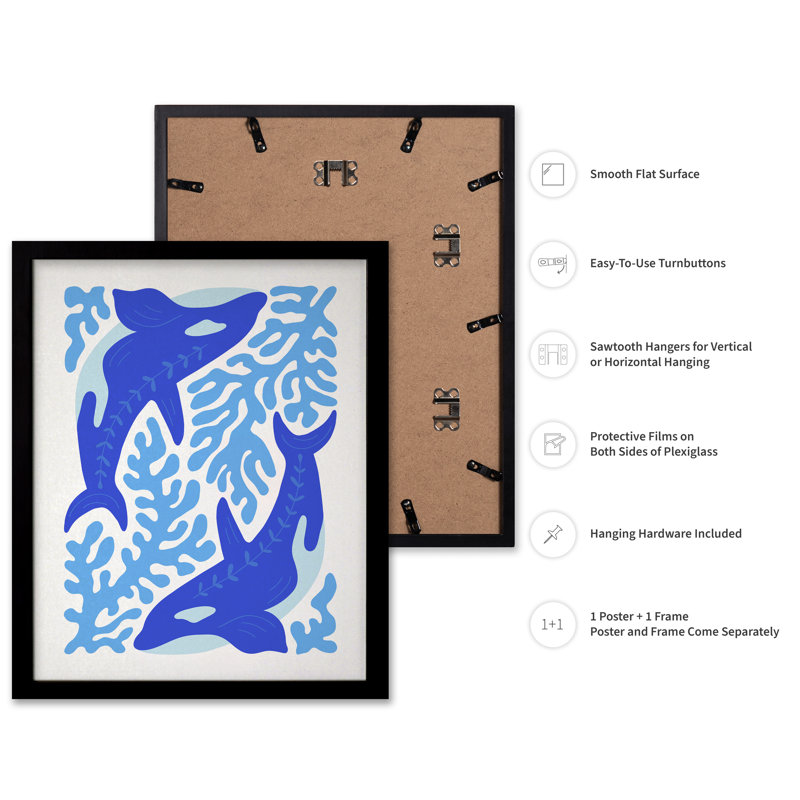 Groovy Blue Orcas, 24"H x 32"W, Poster, Black Framed