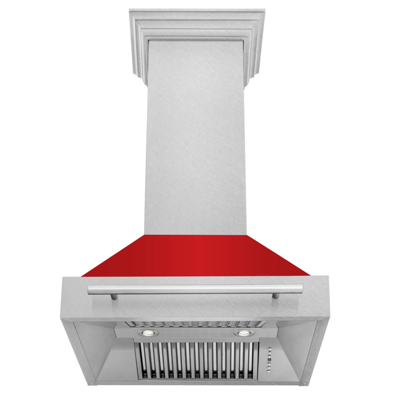Hotte murale en acier inoxydable satiné avec poignée en acier inoxydable ZLINE ZLINE, Rouge mat
