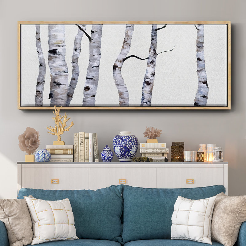 Birch Trees I- Framed Canvas, 12" H x 30" W